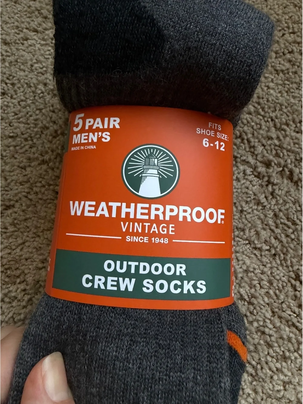 NWT 5-pair pack  Weatherproof Vintage Men's Outdoor Crew Socks 6-12 wool blend